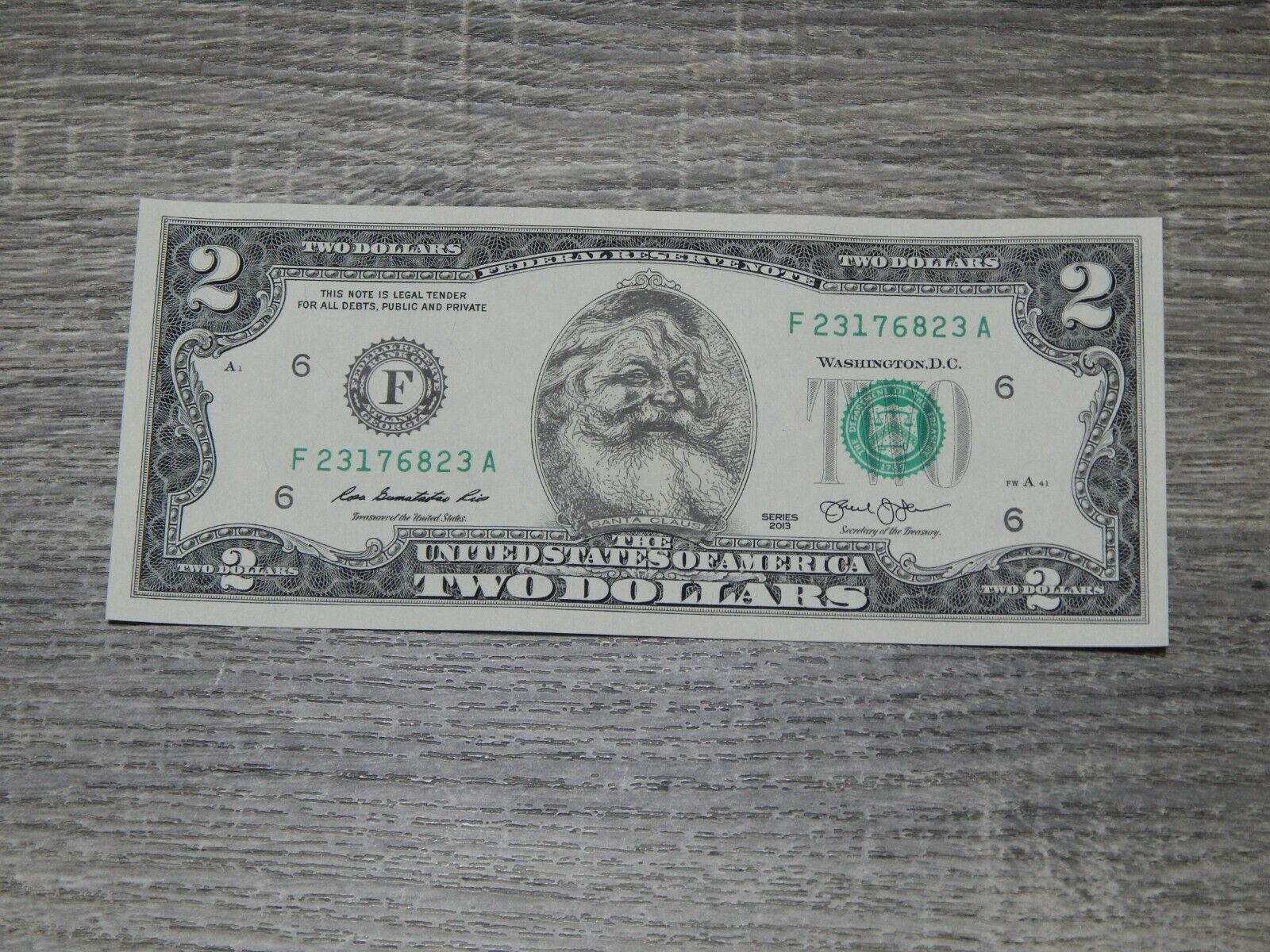 The Santa Claus Dollar Bill Real U.s. $2 Dollar Bill Money Santa Dollar New $2