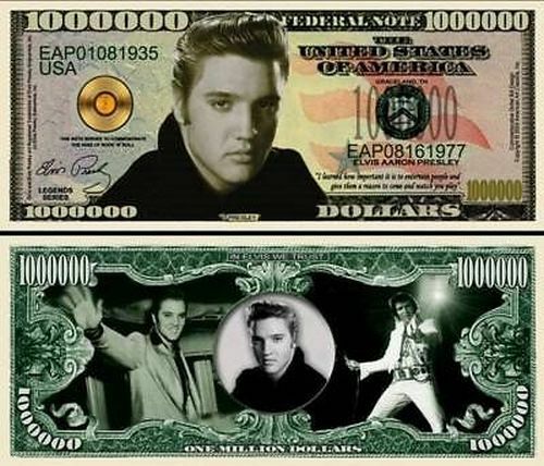 Elvis Presley Million Dollar Bill Play Funny Money Novelty Note Free Sleeve