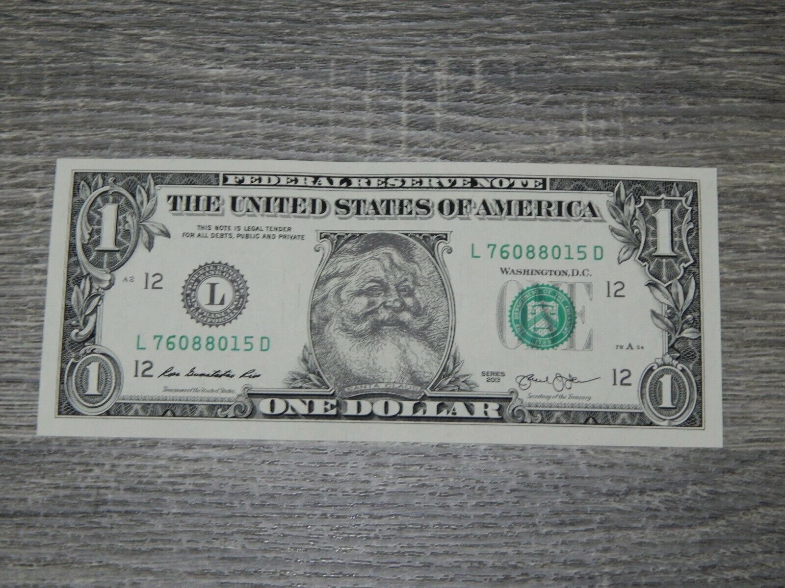 The Santa Claus $1 Dollar Bill Real U.s. One Dollar Bill Money Santa Dollar New