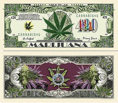 Medical Marijuana Cannabis 420 Dollar Bill Funny Money Novelty Note +free Sleeve