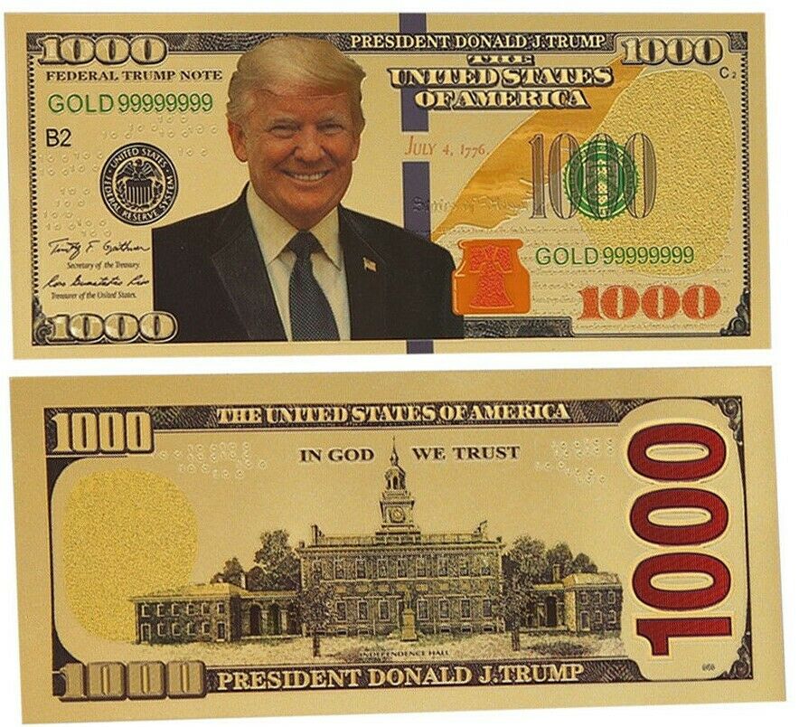 Gold Foil Us Donald Trump $1000 Dollar Bill Republican Collection Novelty Note🔥