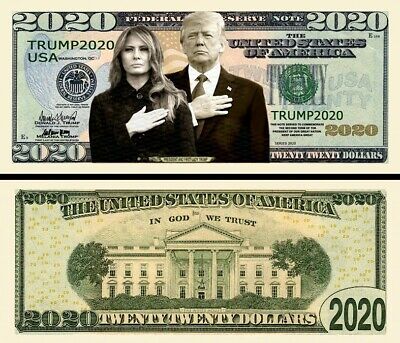 President And First Lady Trump 2020 Dollar Bill Play Funny Money + Free Sleeve